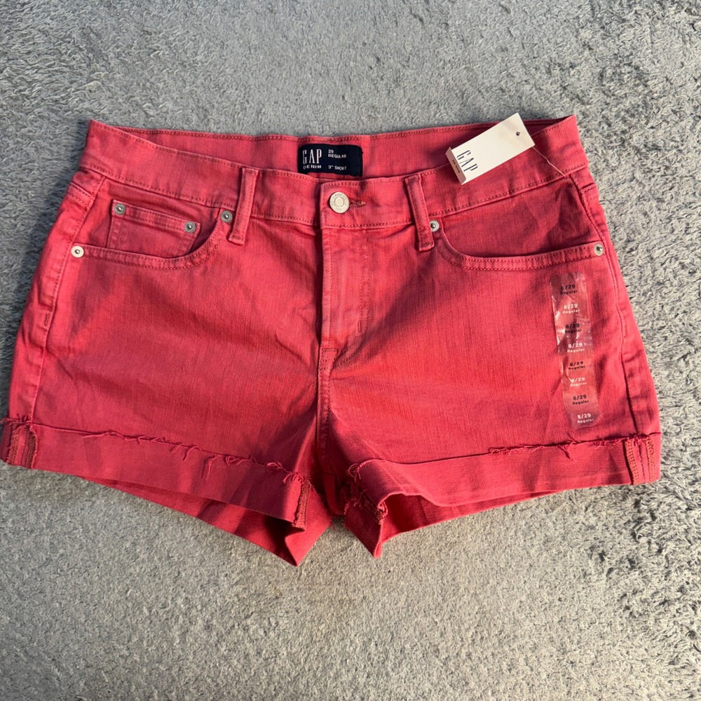 GAP Women 3" Stretch Denim Shorts Size 29 Regular Coral Pink Raw Cuffed Hem NWT